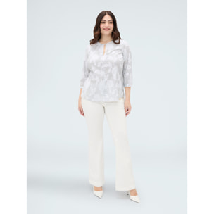 Fiorella Rubino - Blusa in cotone jacquard con ricamo floreale - Bianco