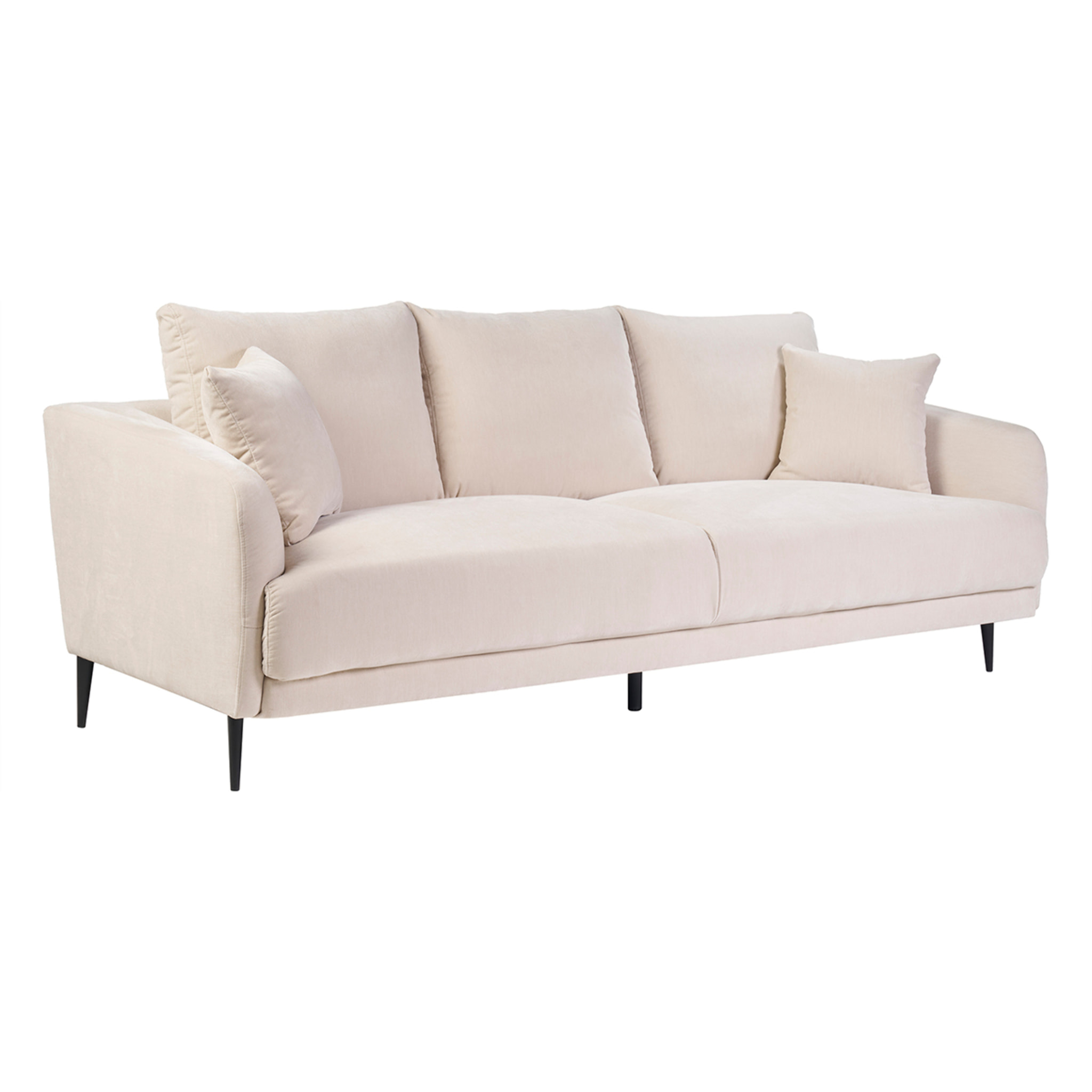 Canapé design 3 places en tissu effet velours beige et métal noir JERRY