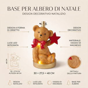 Base per albero di Natale a forma di orsetto con LED in magnesio e ferro - Multicolore