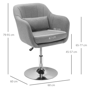 Fauteuil lounge design grand confort coussins lombaires hauteur réglable pivotant 360° piètement métal chromé lin gris