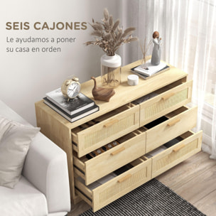 Cómoda de Noche con Cajones de Rejilla de Ratán Cómoda de Dormitorio Estilo Bohemio Antivuelco para Sala 110x40x69 cm Natural