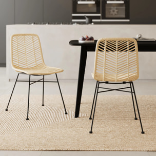 Lot de 2 chaises en rotin naturel et pieds en métal - Tamara