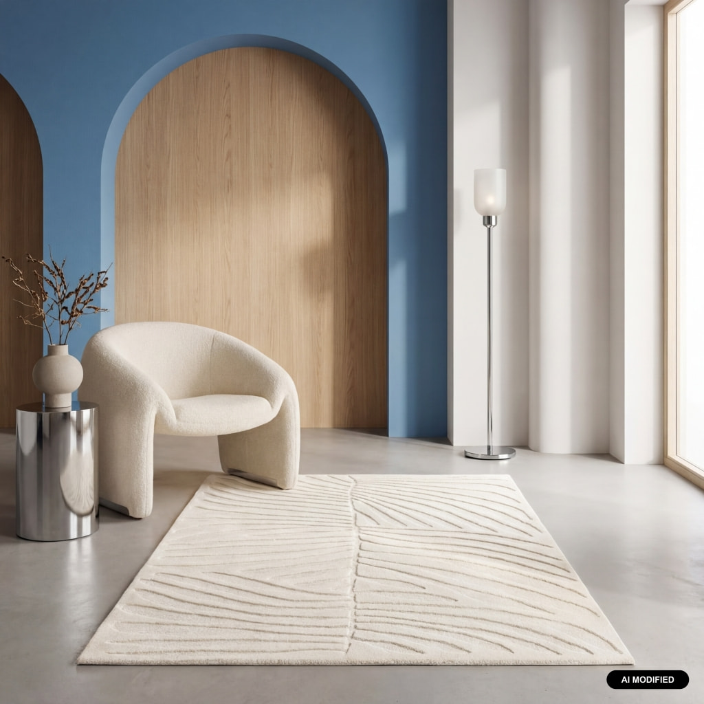 Tapis intérieur motif en relief végétal crème LILY