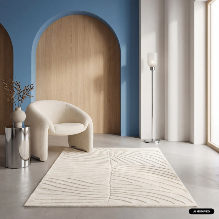 Tapis intérieur motif en relief végétal crème LILY
