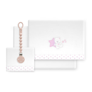 Triptico Cuna Coralina Modelo Osito Sentado + Broche Bco/Rosa