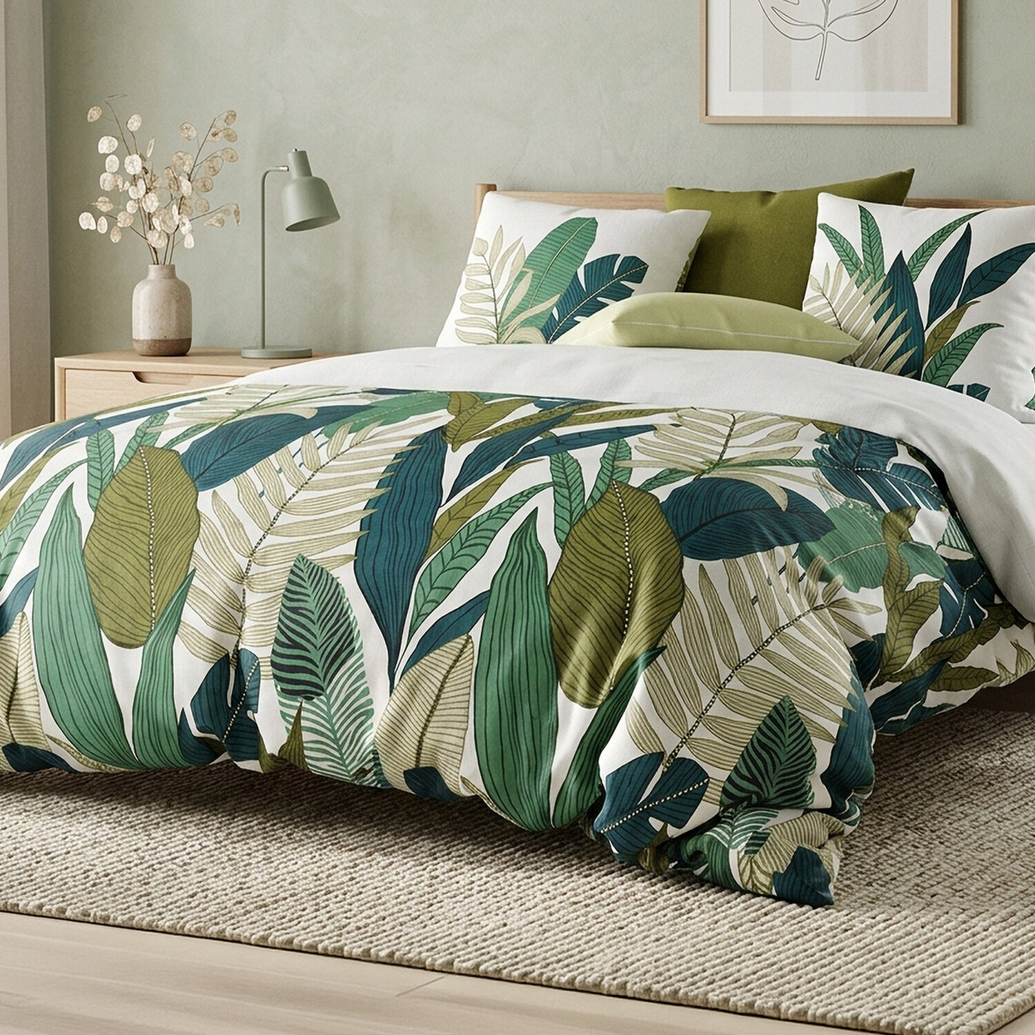 Parure housse de couette imprimé 100% coton - beleme - vert