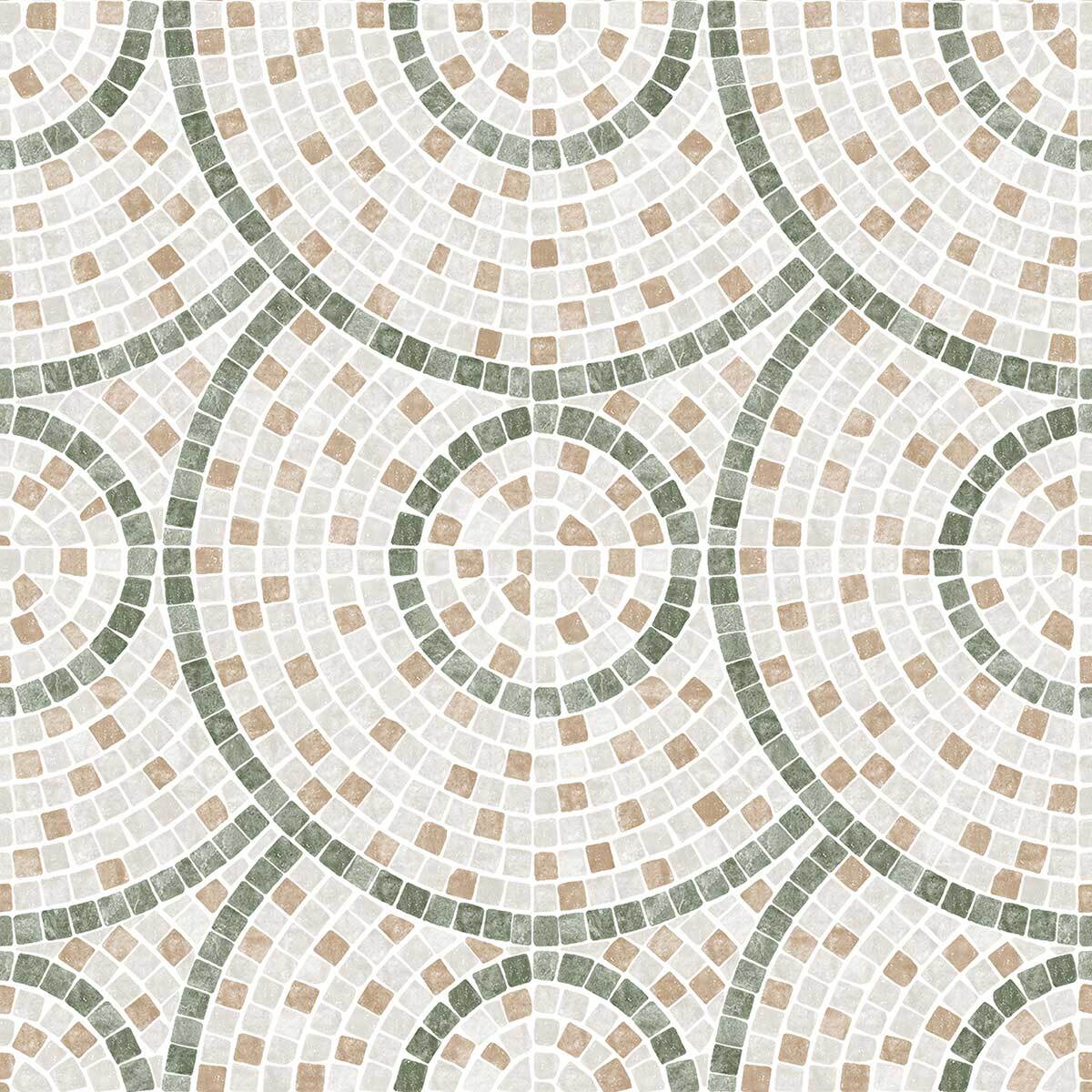 Papier peint mosaïque vert et beige