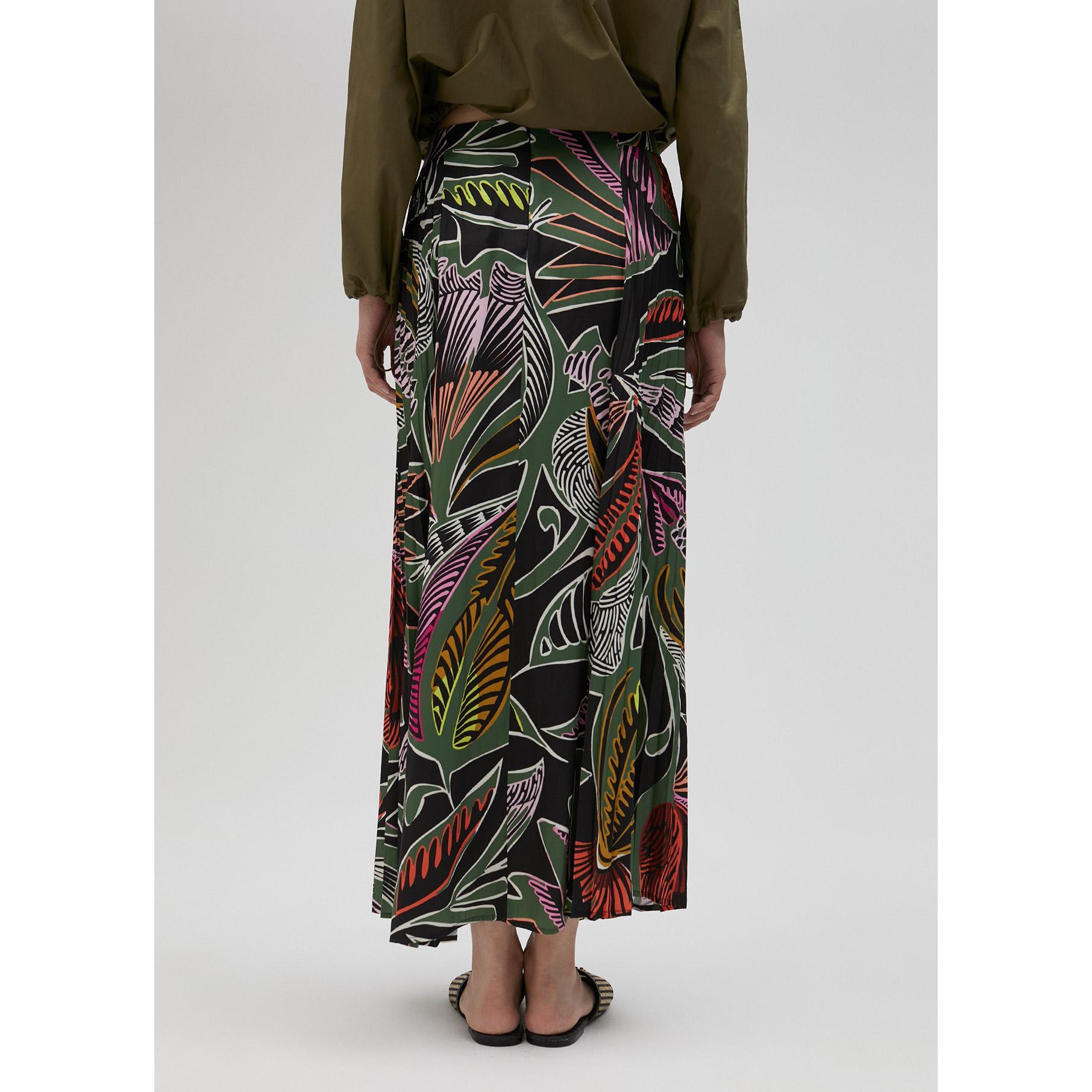 Gonna pieghettata con stampa tropicale