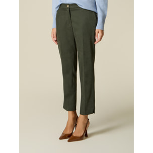 Oltre - Pantalones de corte cigarette efecto pana - Verde militare