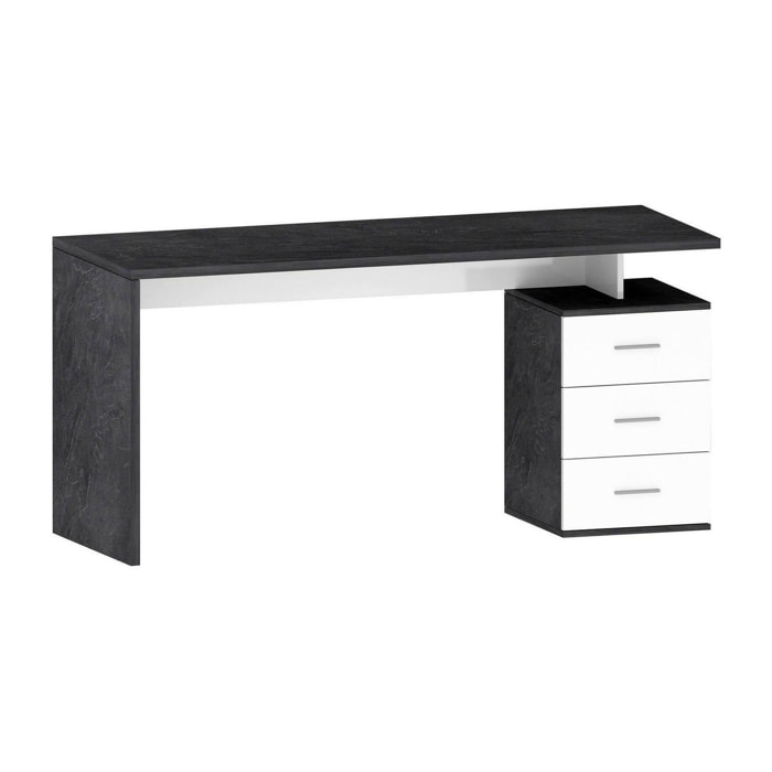 Scrivania Abisse, Scrittoio lineare, Scrivania ufficio multiuso, Scrivania salvaspazio multi posizione, 160x60h75 cm, Bianco e Ardesia