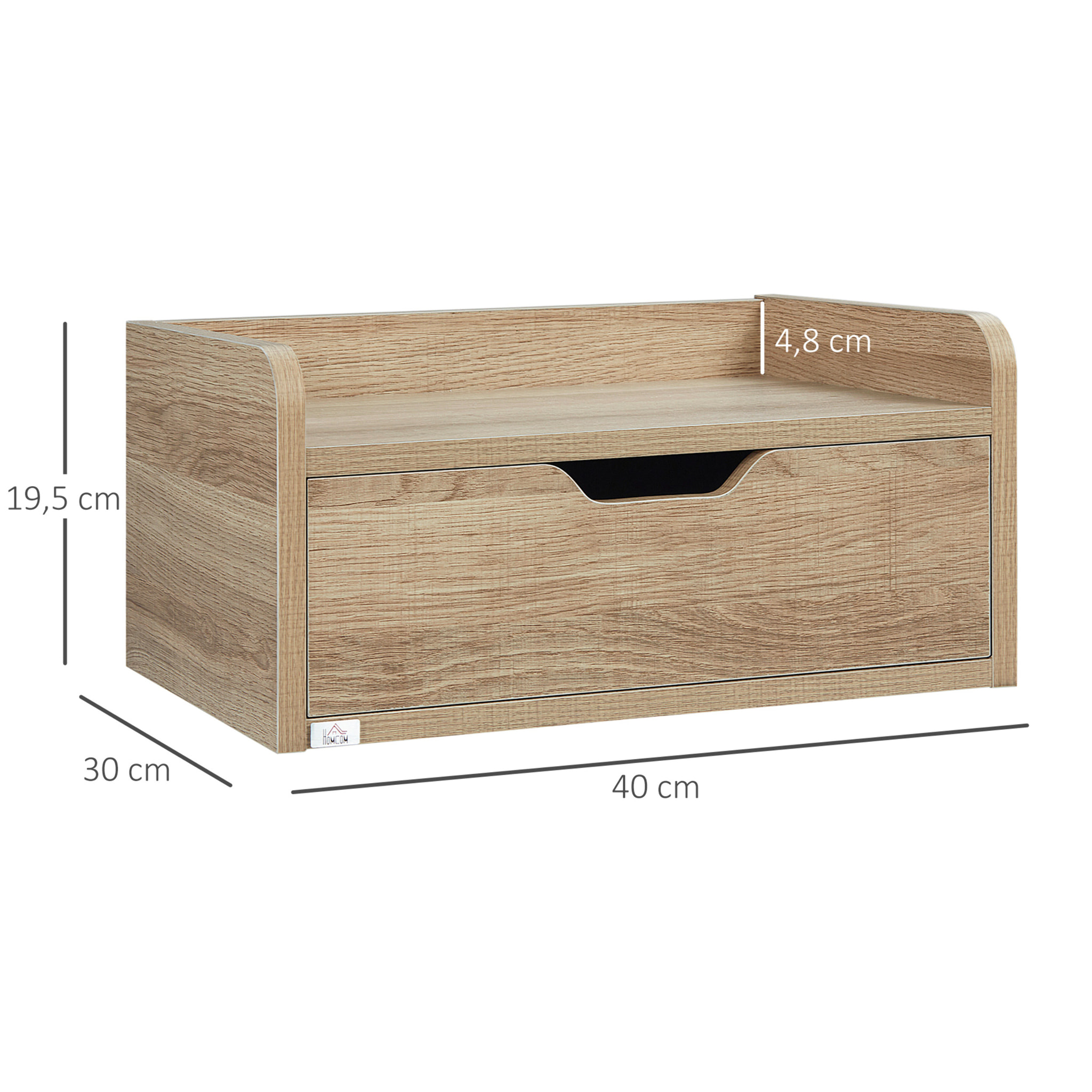 Lot de 2 chevets tables de nuit murales - tiroir coulissant, plateau - dim. 40L x 30l x 19H cm - panneaux aspect chêne clair