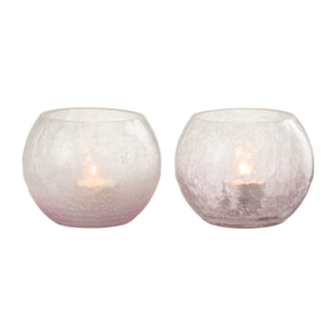 J-Line bougeoir Boule Craquele - verre - mauve - small - 2 pcs