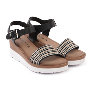 SANDALO ZEPPA FASCIA CORDA NERO