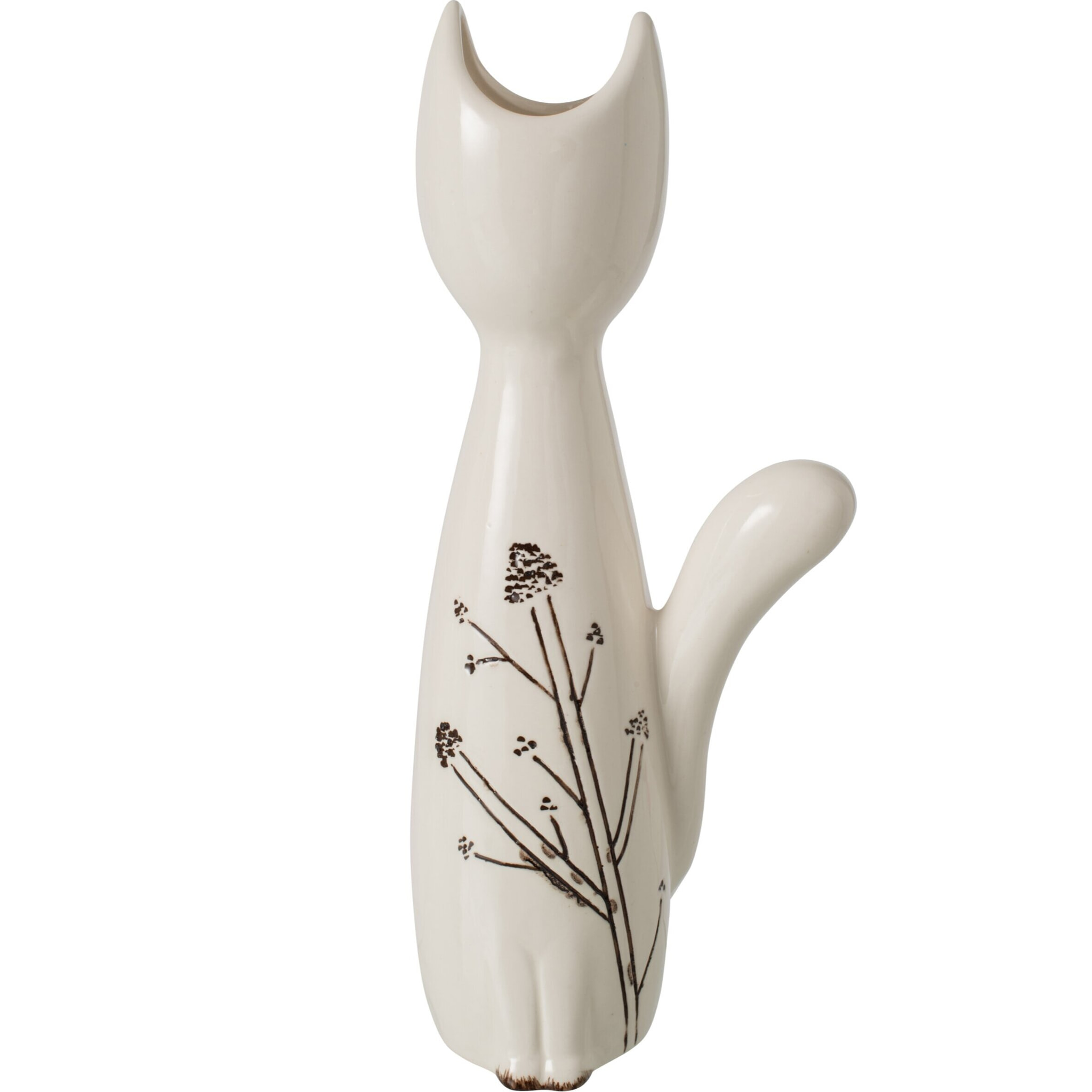 J-Line Vase chat - porcelaine - blanc/noir - large