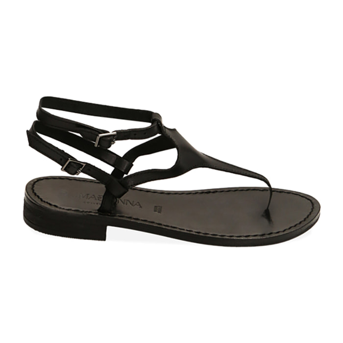 Sandalias planas de cuero negras