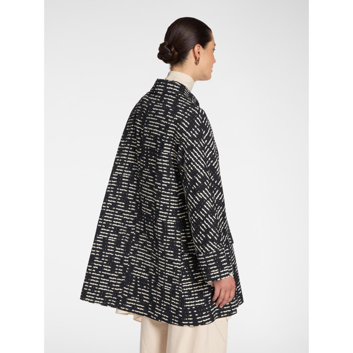 Elena Mirò - Cappotto misto cotone jacquard rigato - Nero