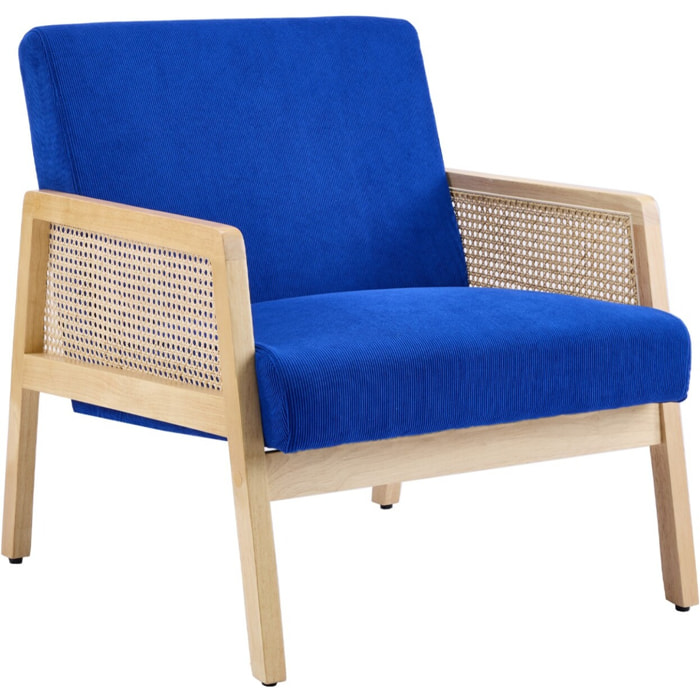 Fauteuil en cannage et velours côtelé - MANI