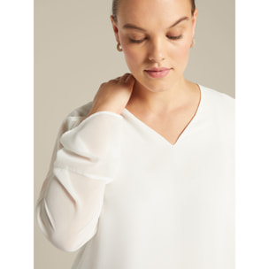 Elena Mirò - Blusa elegante con puños de pétalo - Blanco