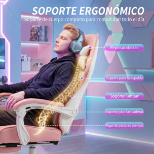 Silla Gaming Ergonómica, Silla Gamer con Lumbar Masaje Vibración, Reclinable 155°, Altura Ajustable, Reposacabezas y Reposapiés Retráctil, para Oficina, Estudio, Rosa