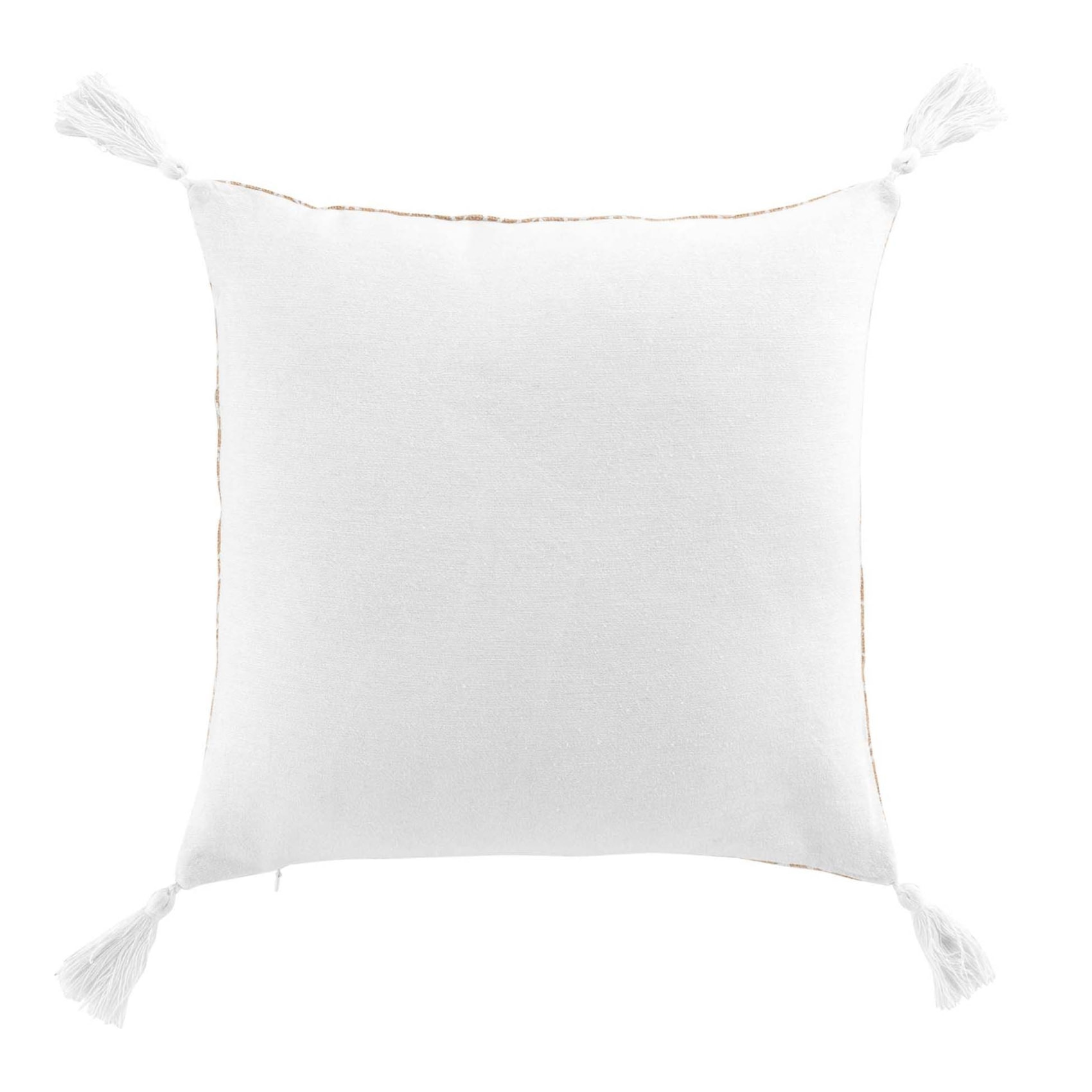 Coussin déhoussable en jute imprimé feuilles - Blanc