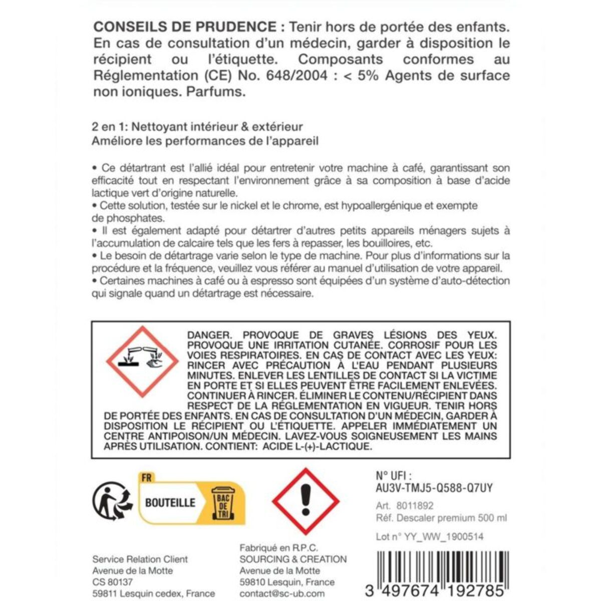 Détartrant ESSENTIELB Premium 500mL multi-appareils, efficace contre le calcaire