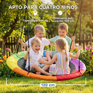 Columpio Nido Infantil, Ø120 cm, Altura Ajustable, Columpio Redondo para Bebés para Árbol, Carga 300 kg, para Interior y Exterior, para 4 Niños de 3 a 8 Años, Multicolor