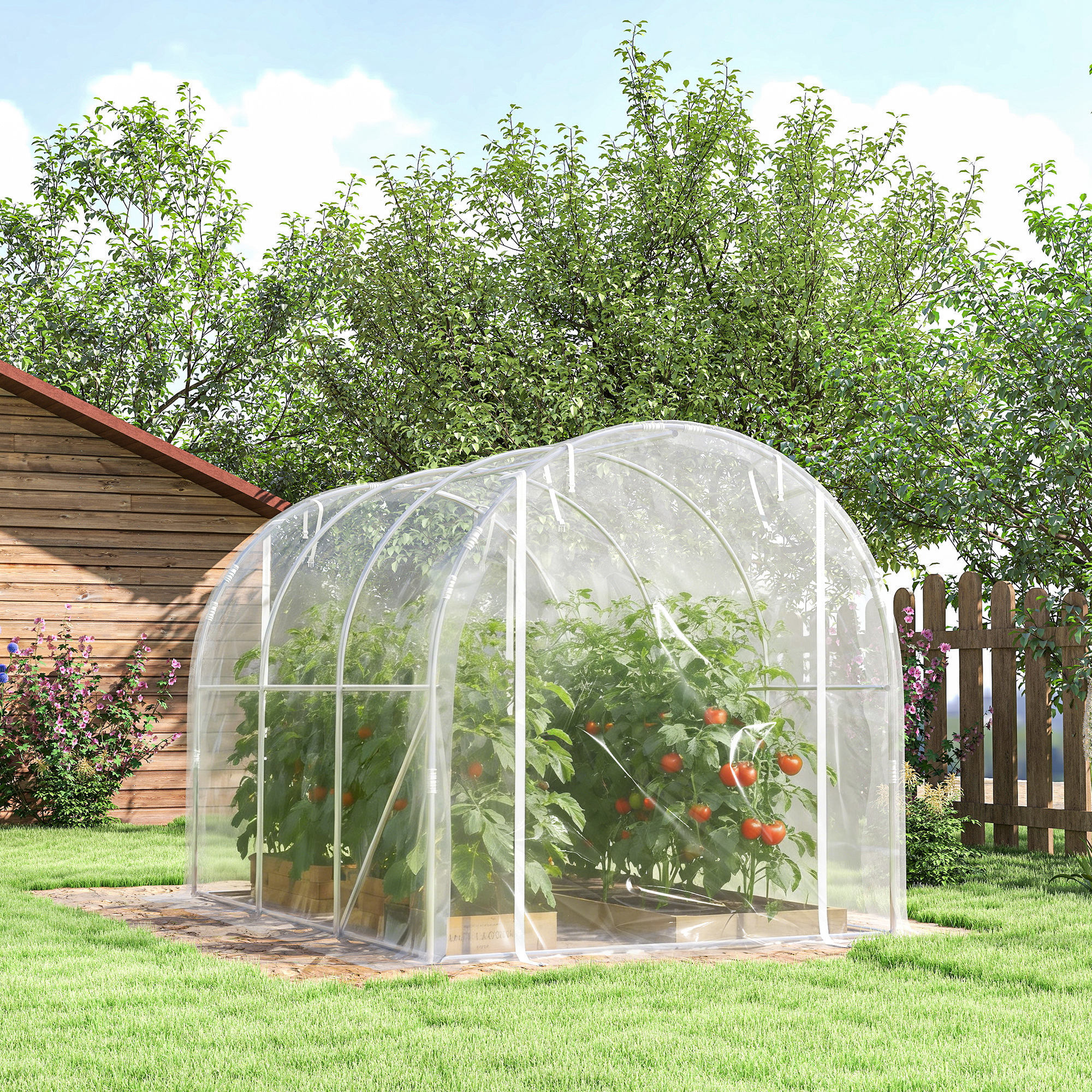 Serre tunnel de jardin 6 m² - 2 grandes portes enroulables - acier galvanisé bâche transparente