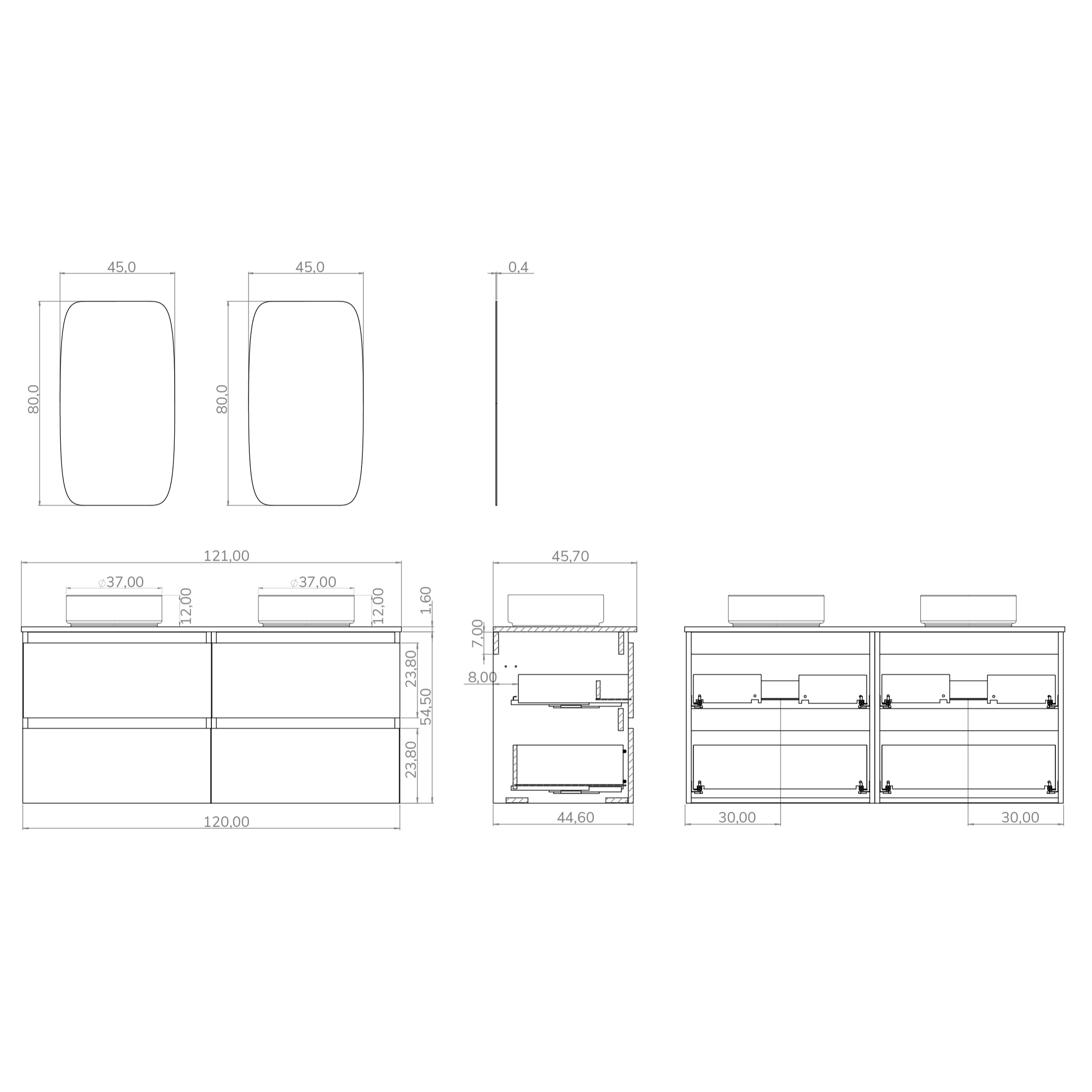 Conjunto de baño IRONA 2C TOP, 120cm, incluye lavabo y espejo