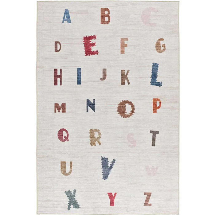 CANDY Alfombra infantil lavable con abecedario multicolor, 120x170 cm