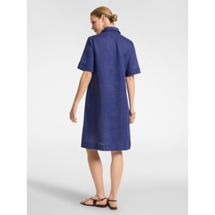 Elena Mirò - Vestido de lino con botones. - Azul