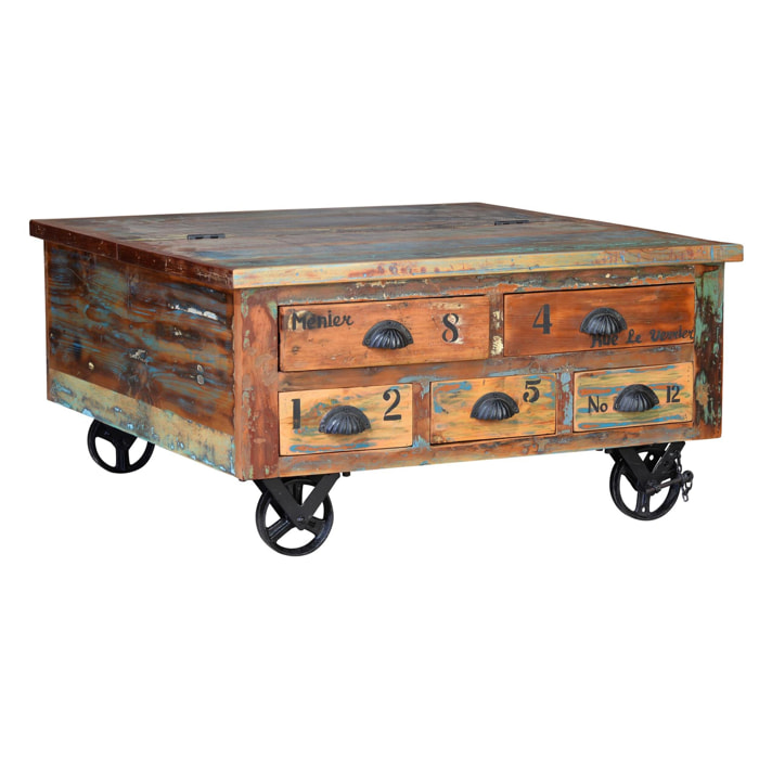 Mesa de centro - Madera reciclada - 90x90x40cm