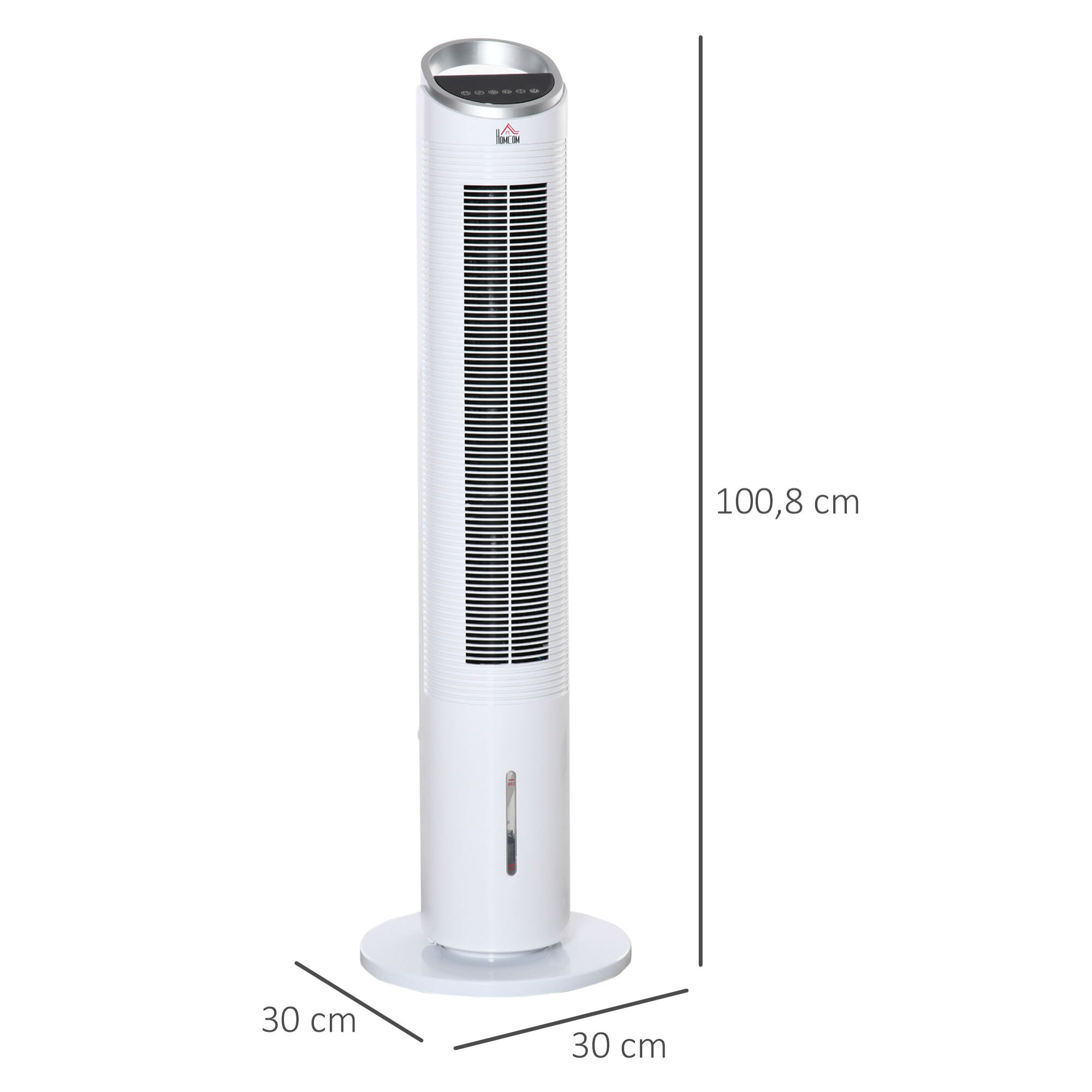 HOMCOM Ventilateur colonne rafraichisseur d'air humidificateur 3 en 1 - puissance 60 W - oscillant, silencieux - timer, 3 modes, 3 vitesses - télécommande incluse - blanc