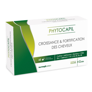 NUTRI EXPERT - Phytocapil - Complément Alimentaire à Base de Plantes, Vitamines, Minéraux et Acides Aminés - Croissance et Fortification des Cheveux - Convient aux Végans - 60 Gélules Végétales
