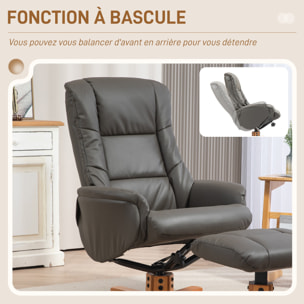 Fauteuil relax inclinable avec repose-pied assorti - fonction à bascule - bois revêtement synthétique gris