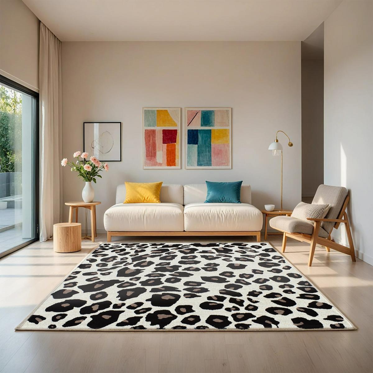 tapis salon fauve Beige et marron motif animalier
