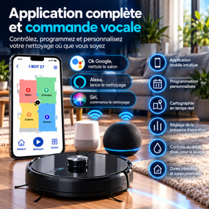Robot aspirateur laveur connecté avec base aspirante EZIclean® I-Bot Z7 LIDAR IA