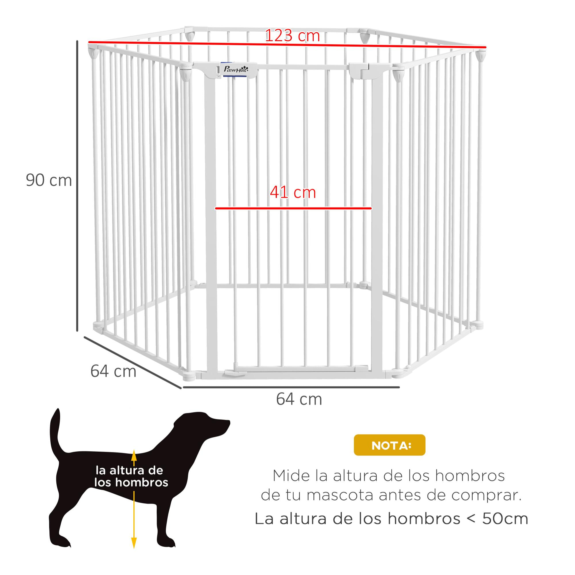 Parque para Perros de 6 Paneles Corralito para Mascotas Plegable de Acero con Doble Cerradura Función de Bloqueo Auxiliar y Forma de Bricolaje para Pasillos Escaleras 123x102x90 cm Blanco