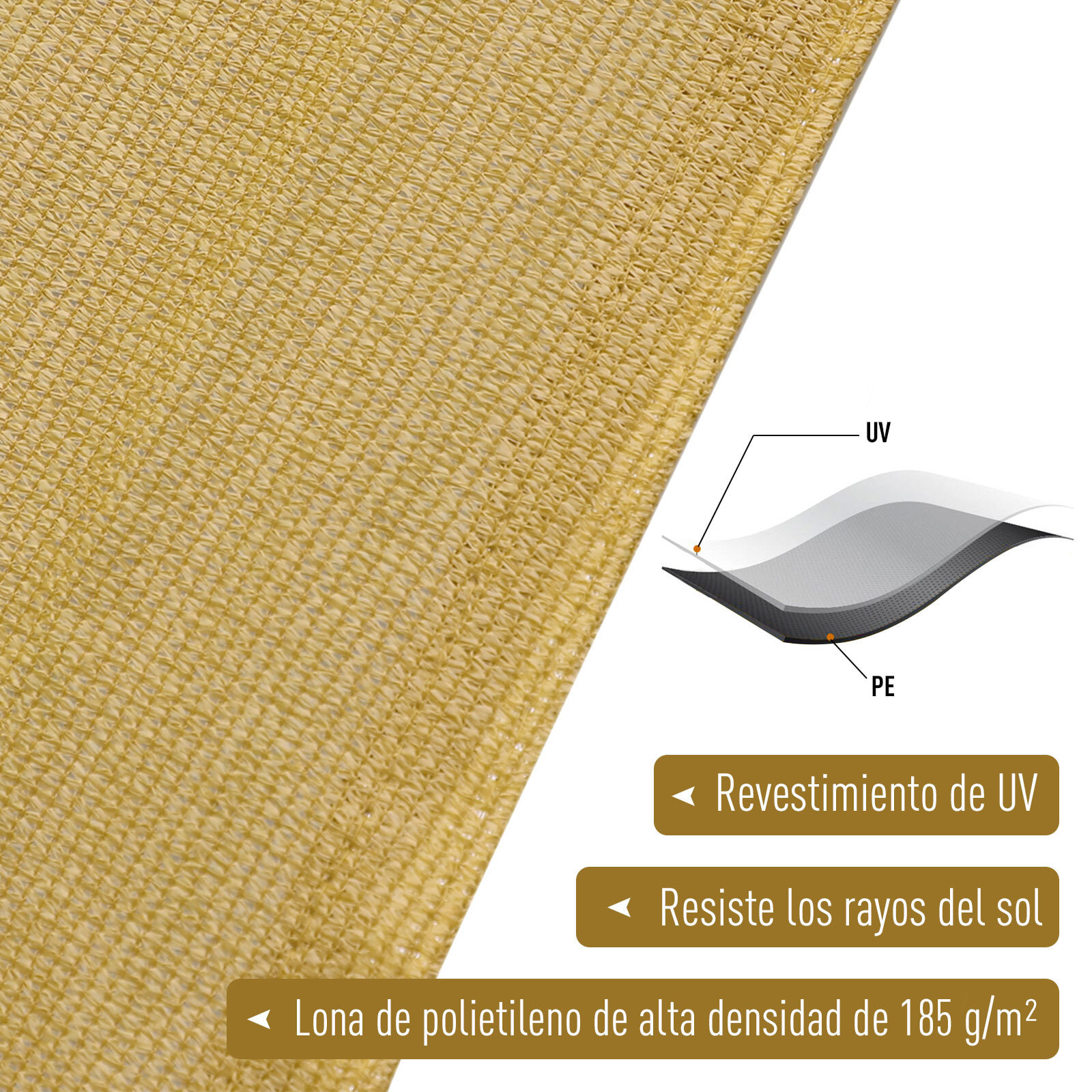 Toldo Vela cuadrado Protección UV de HDPE 4x6m Arena