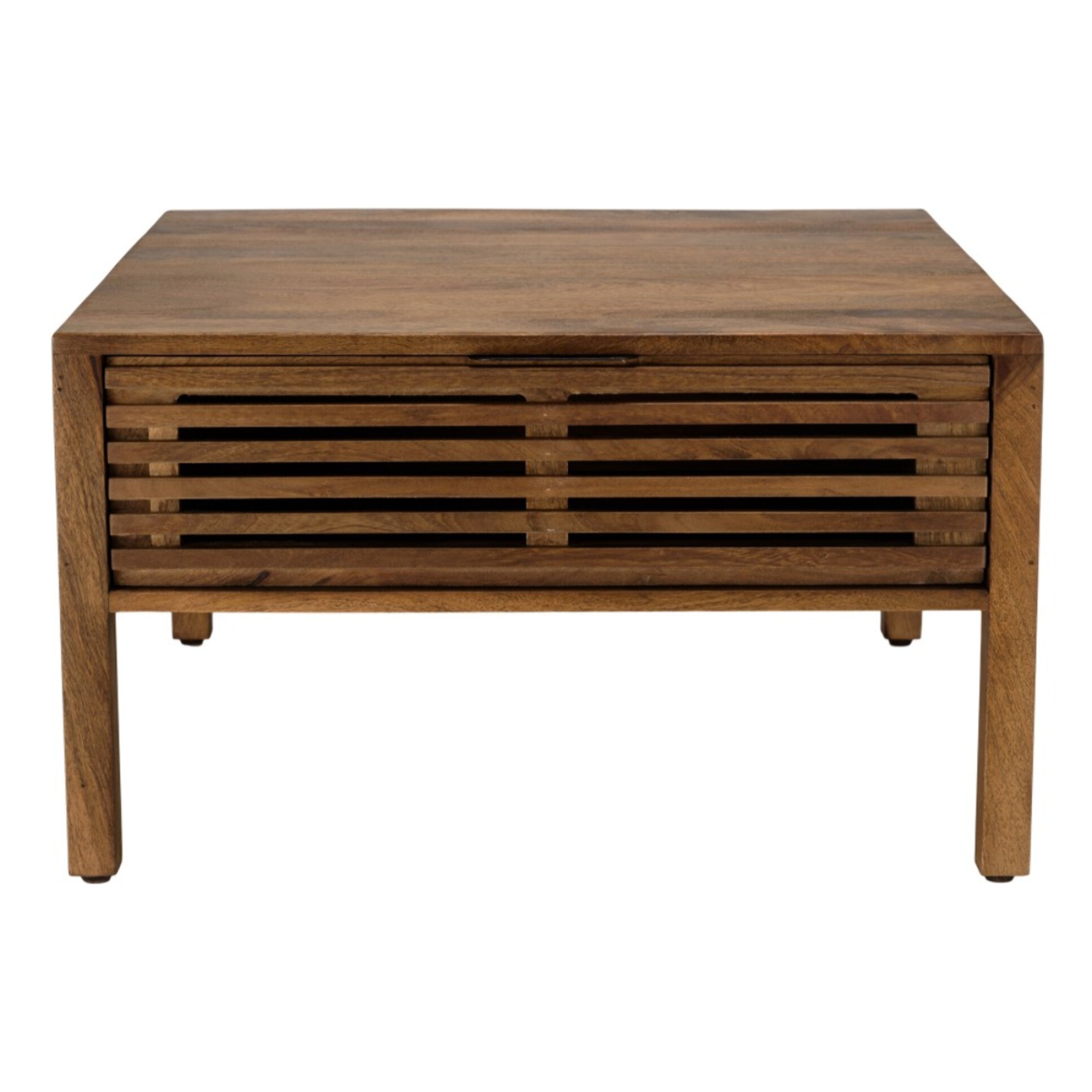 ALIX - Table basse carrée 70x70cm en bois de manguier 2 tiroirs ajourés