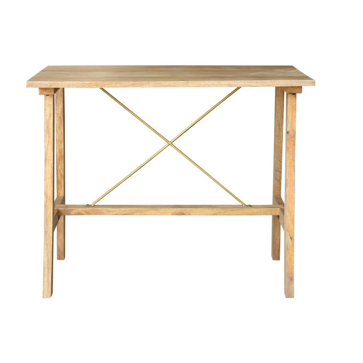 Table de bar en bois manguier massif et métal doré L130 cm MARGHA