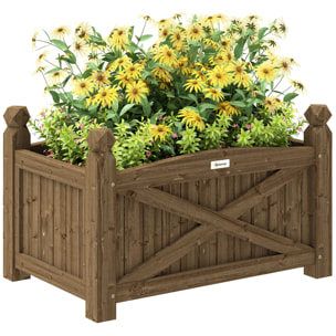 Jardinera de Madera Elevada Huerto Urbano Madera para Cultivar Plantas Flores Hierba Jardinera Rectangular para Jardín Balcón Terraza 60x39x37 cm Café Oscuro