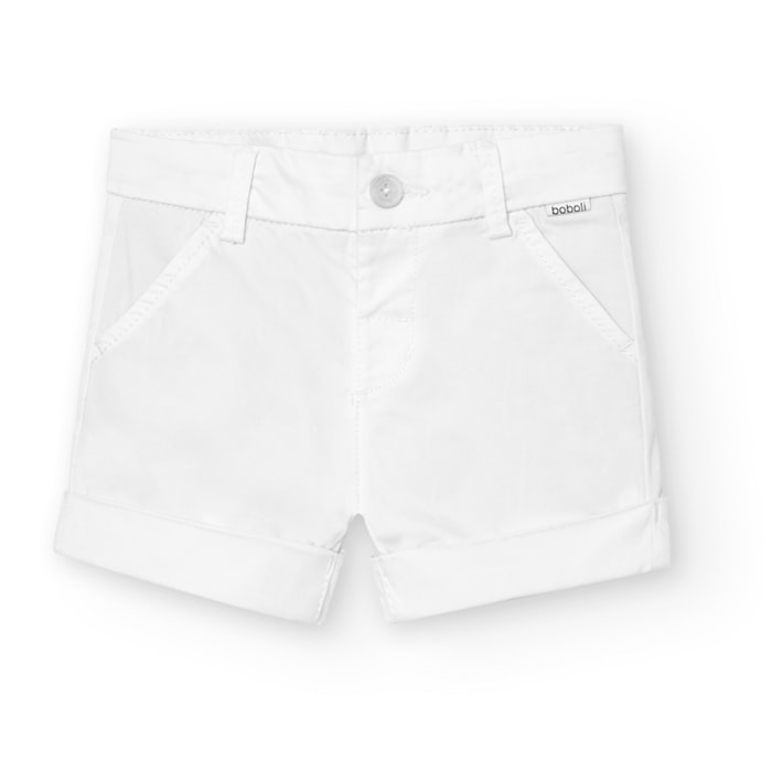 Bermudas niÃ±o, satÃ©n estampado liso, blanco