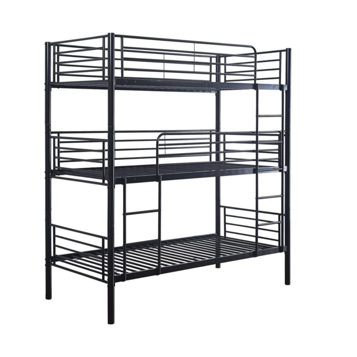 Lit superposé en métal triple "HAVIN" - 90 x 190 cm - Noir