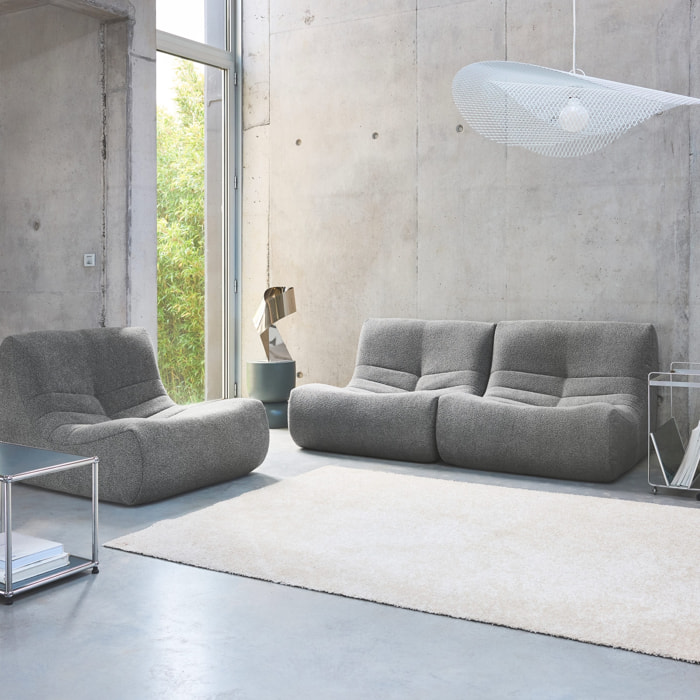 Lot de 3 fauteuils chauffeuses en bouclette texturée gris style contemporain 1 place