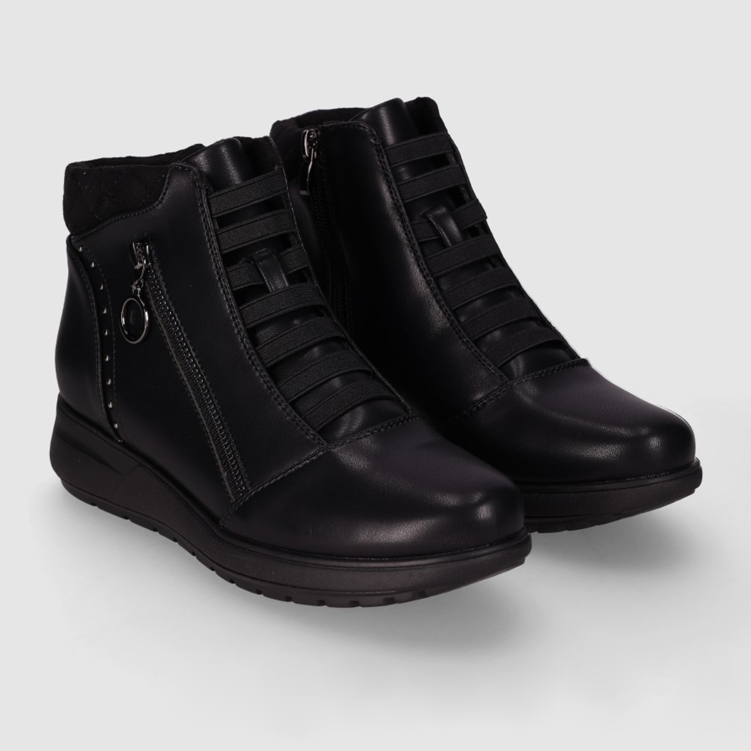Botines de Piel Sintética - Negro - Tacón: 3 cm