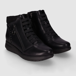 Botines de Piel Sintética - Negro - Tacón: 3 cm