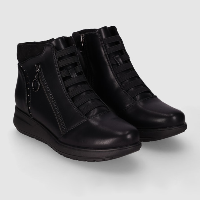 Botines de Piel Sintética - Negro - Tacón: 3 cm