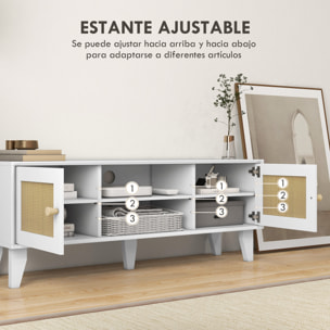 Mueble de TV Mueble de Salón para Televisores de hasta 55 Pulgadas con 2 Puertas de Ratán y Estante Ajustable para Dormitorio 120x35x46 cm Blanco