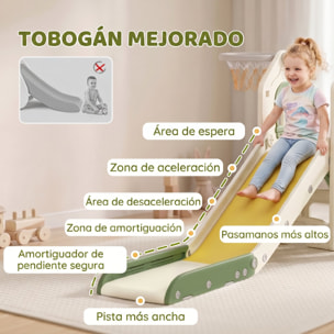 Tobogán Infantil Plegable 5 en 1, Tobogán para Niños con Escalador, Aro de Baloncesto, Pelota, Almacenamiento, Peldaños, Fácil de Montar y Limpiar, para Interior, para 1-3 Años, Blanco Crema
