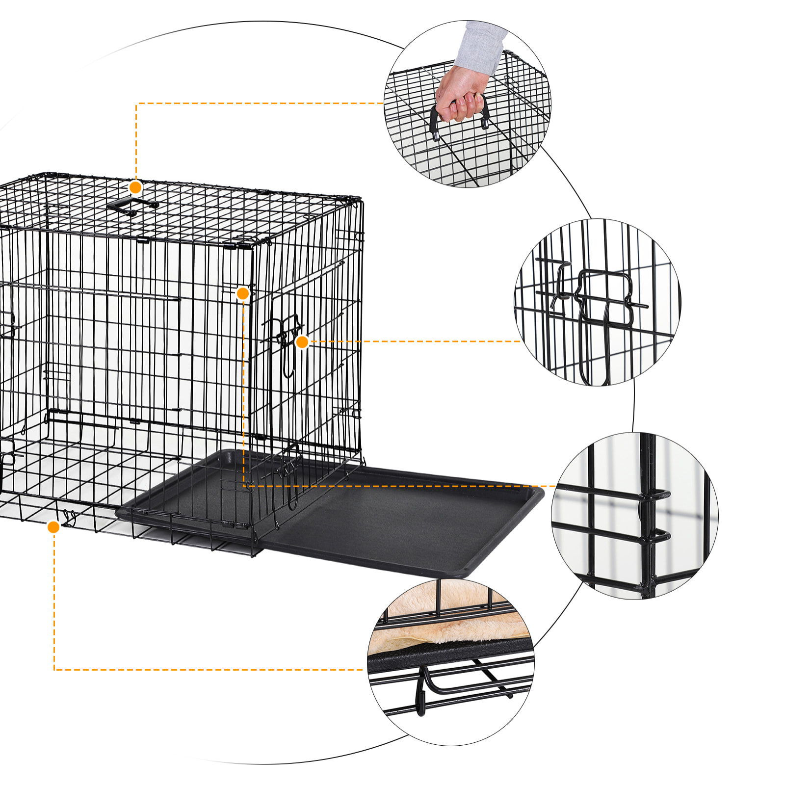 Cage caisse de transport pliante pour chien en métal noir 106 x 71 x 76 cm matelas fourni